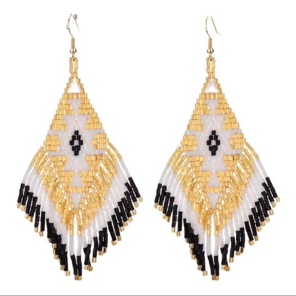 Handmade Miyuki Beaded Fringe Boho Earrings - Picture 11 of 12